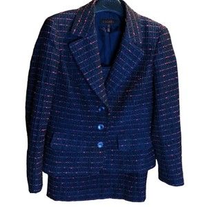 Escada Navy Blue with Decorative Hot Pink Stitching, textured silk blend Suit